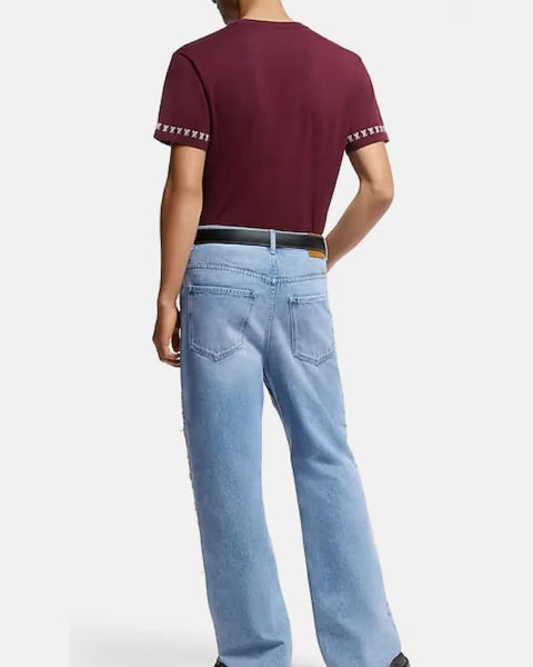 Men’s Premium Maroon Regular Fit T-Shirt with Printed Sleeve Detail