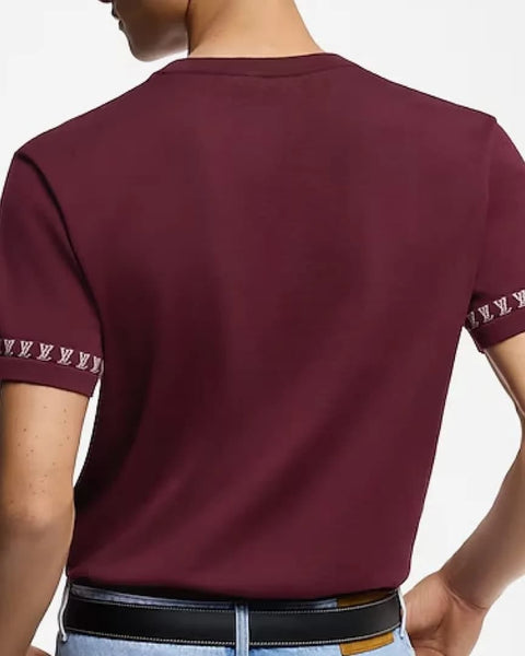 Men’s Premium Maroon Regular Fit T-Shirt with Printed Sleeve Detail