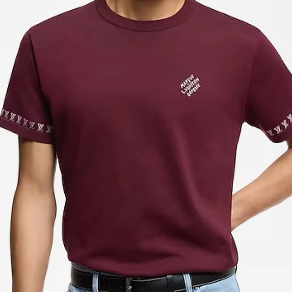 Men’s Premium Maroon Regular Fit T-Shirt with Printed Sleeve Detail