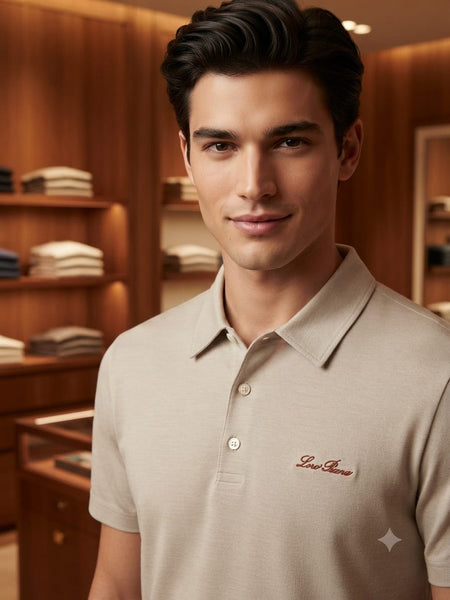 Elegant Beige Polo T-Shirt for Men Luxury Casual Wear