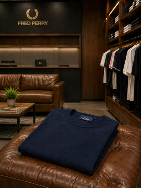 Men Premium Navy Blue Crew Neck Full Sleeve Sweater with Sleeve Embroidery