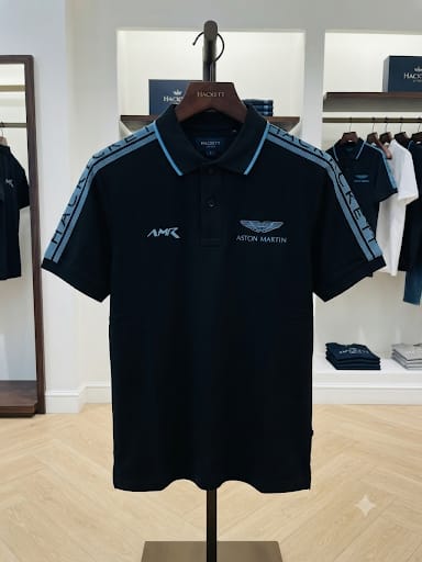 Men Premium Polo T-Shirt with Contrast Collar and Shoulder Stripe Detail