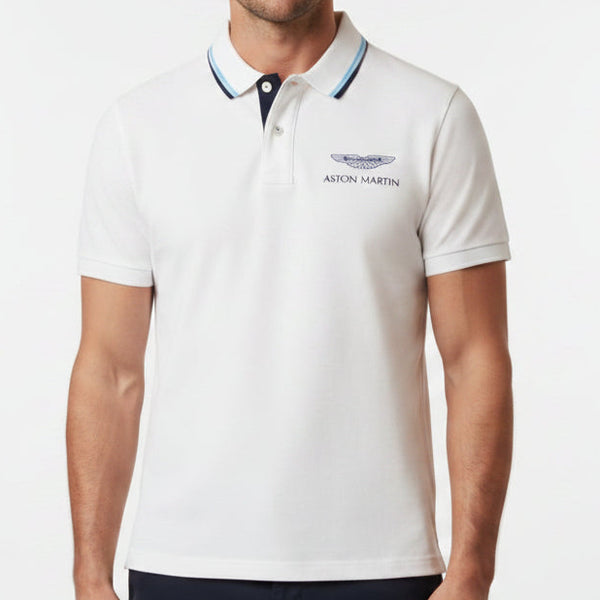 Men Premium Polo T-Shirt with Contrast Collar and Shoulder Stripe Detail