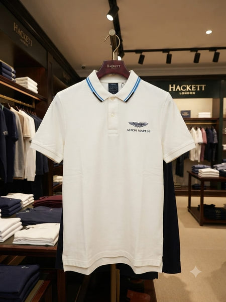 Men Premium Polo T-Shirt with Contrast Collar and Shoulder Stripe Detail