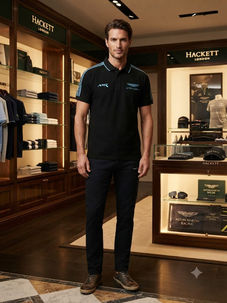 Men Premium Polo T-Shirt with Contrast Collar and Shoulder Stripe Detail