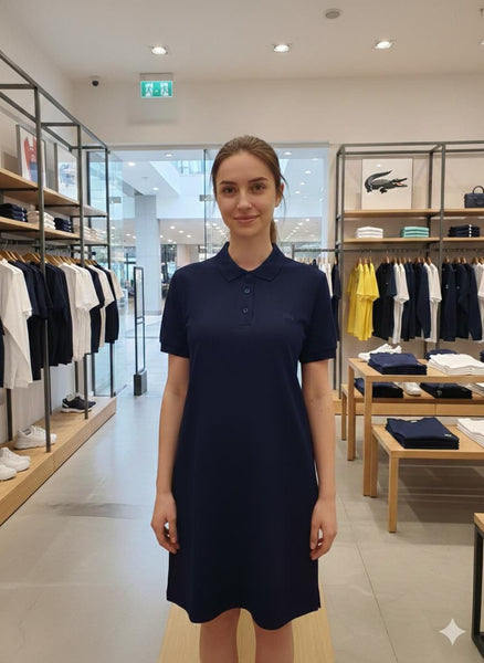 Classic Short-Sleeve Polo Shirt Dress with Collared Design