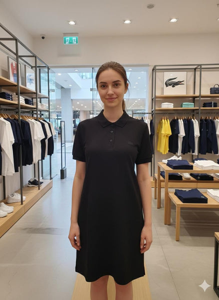 Classic Short-Sleeve Polo Shirt Dress with Collared Design