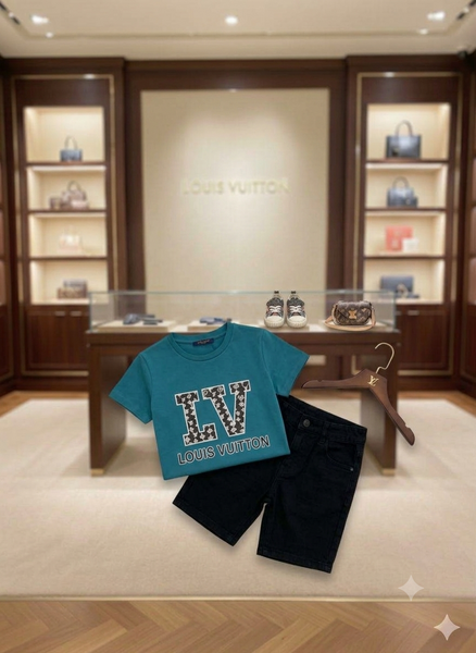 Kid Teal Blue Printed Crew Neck Casual T-Shirt