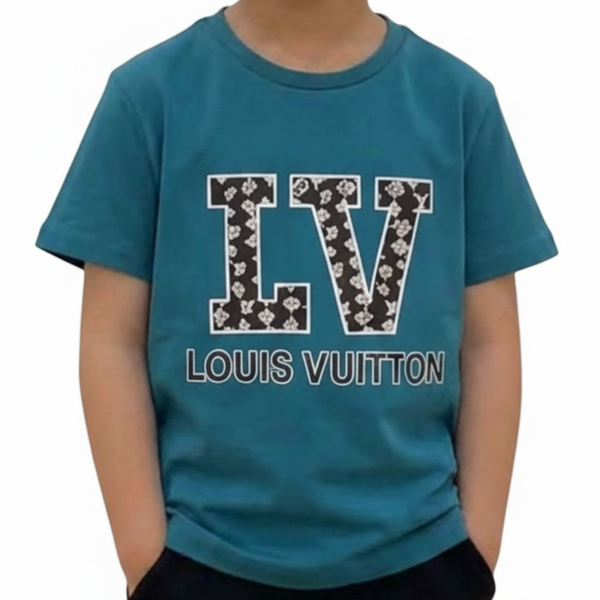 Kid Teal Blue Printed Crew Neck Casual T-Shirt
