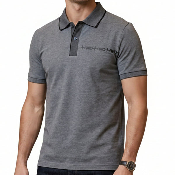 Premium Men Textured Polo T-Shirt – Contrast Collar & Sleeve Trim Casual Tee