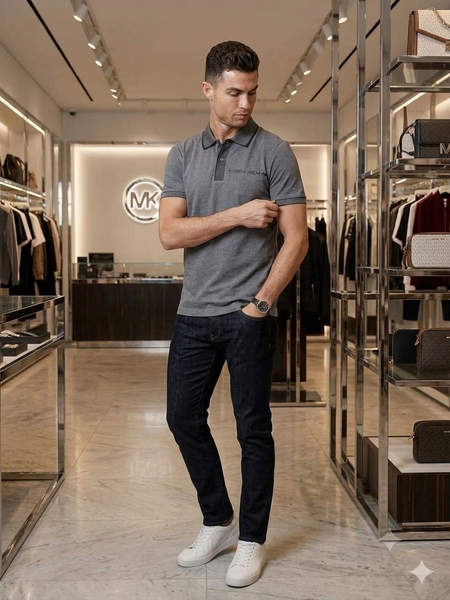 Premium Men Textured Polo T-Shirt – Contrast Collar & Sleeve Trim Casual Tee