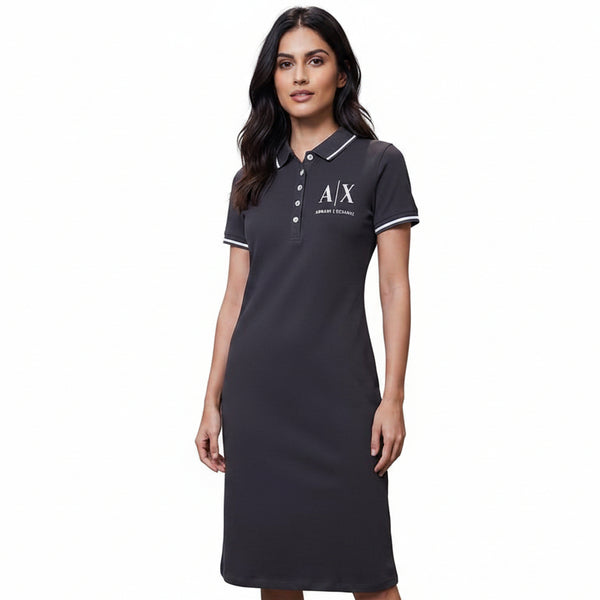 Women Elegant Gray Polo Collar Mini Dress – Short Sleeve Casual Fit Dress