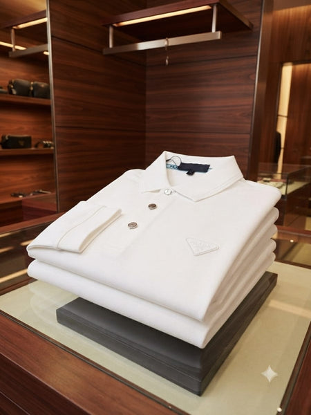 Men White Long-Sleeve Polo Shirt
