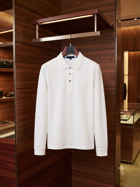 Men White Long-Sleeve Polo Shirt