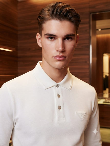 Men White Long-Sleeve Polo Shirt