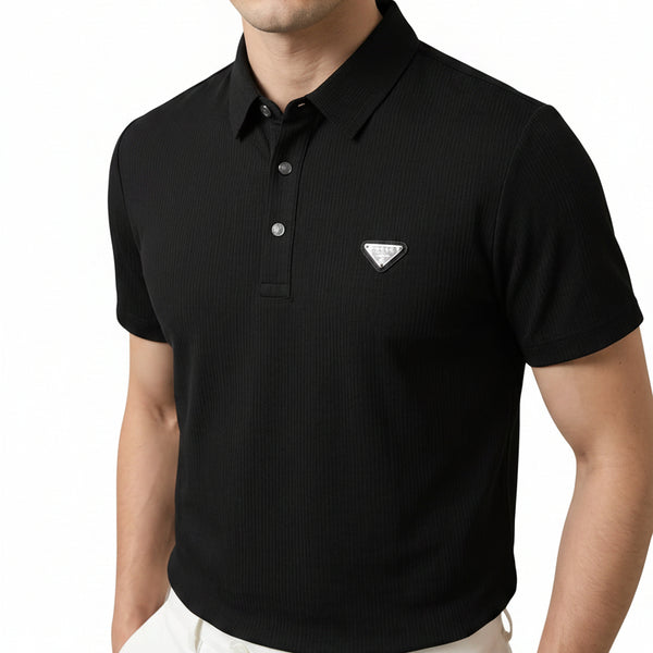 Men Black Half-Sleeve Polo T-Shirt