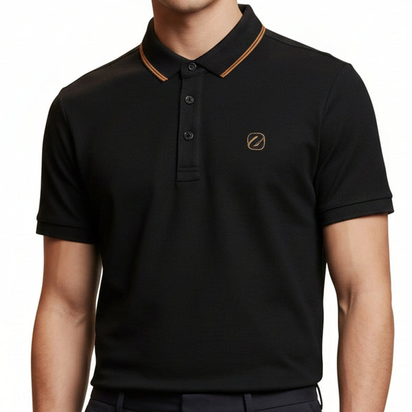 Premium Black Textured Polo T-Shirt with Contrast Collar  Luxury Style