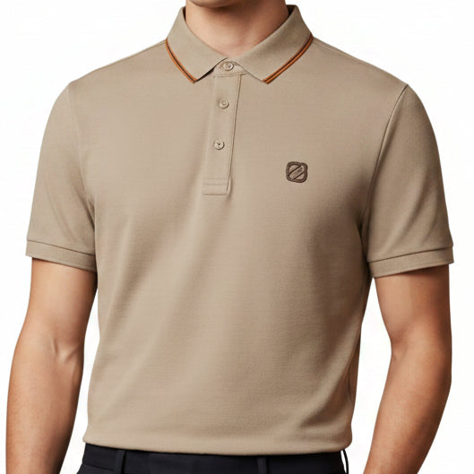 Premium Quality Rust Textured Polo T-Shirt with Contrast Collar Luxury Style