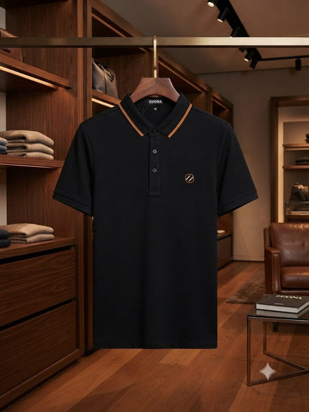 Premium Black Textured Polo T-Shirt with Contrast Collar  Luxury Style