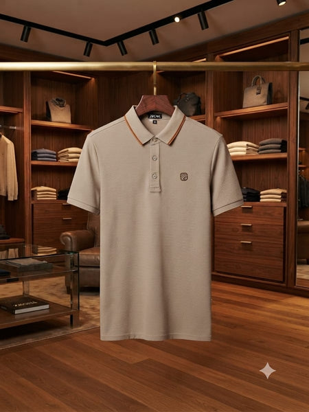 Premium Quality Rust Textured Polo T-Shirt with Contrast Collar Luxury Style