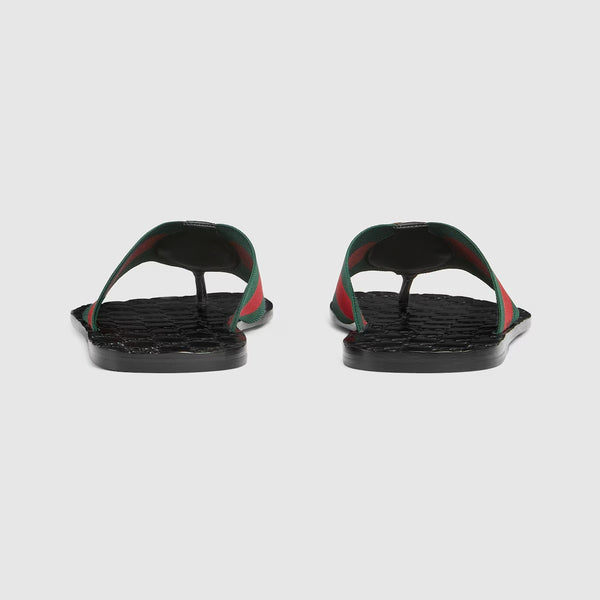 Men Premium Black Flip-Flops with Textured Pattern & Contrast Stripe Strap