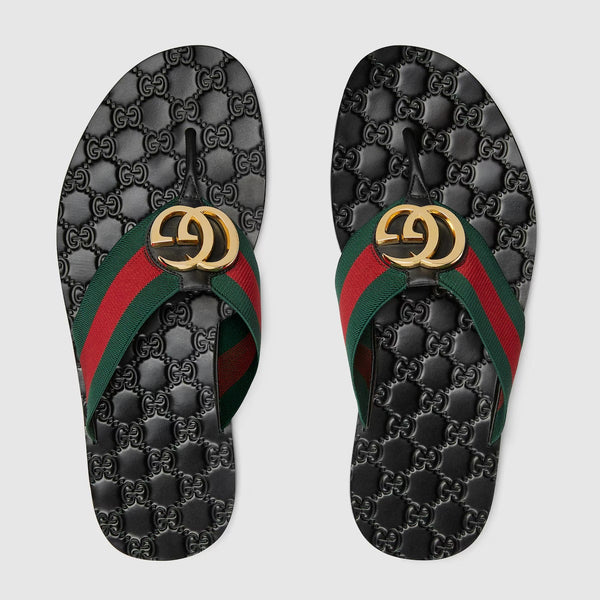 Men Premium Black Flip-Flops with Textured Pattern & Contrast Stripe Strap