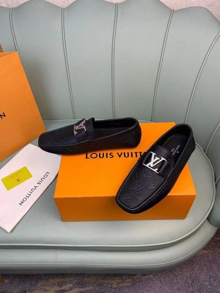 Men Black Textured Slip-On Loafers with Metal Emblem