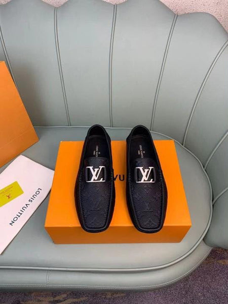 Men Black Textured Slip-On Loafers with Metal Emblem