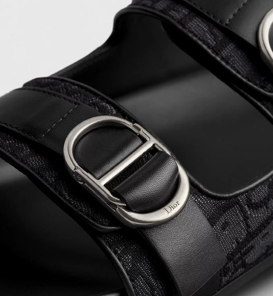 Men Black Double-Strap Buckle Slide Sandals