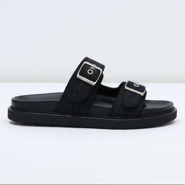 Black Double Buckle Flat Sandals for Men