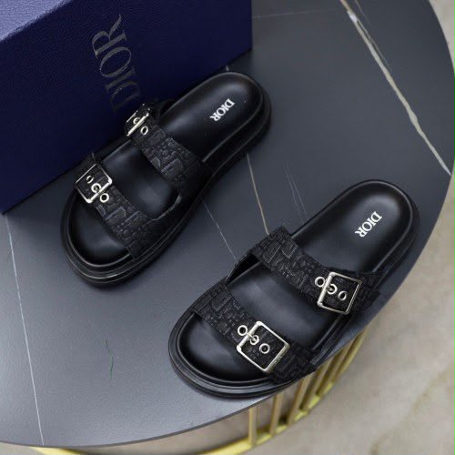 Black Double Buckle Flat Sandals for Men