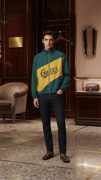 Men’s Stylish Green & Yellow Full-Zip Casual Jacket