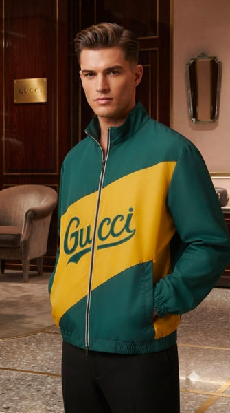 Men’s Stylish Green & Yellow Full-Zip Casual Jacket