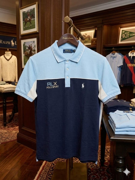 Men’s Stylish Blue & Navy Color-Block Polo T-Shirt
