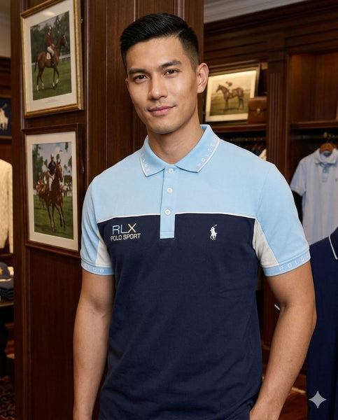 Men’s Stylish Blue & Navy Color-Block Polo T-Shirt