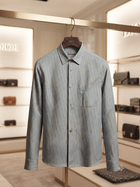 Men’s Premium Light Blue Monogram Print Full-Sleeve Shirt