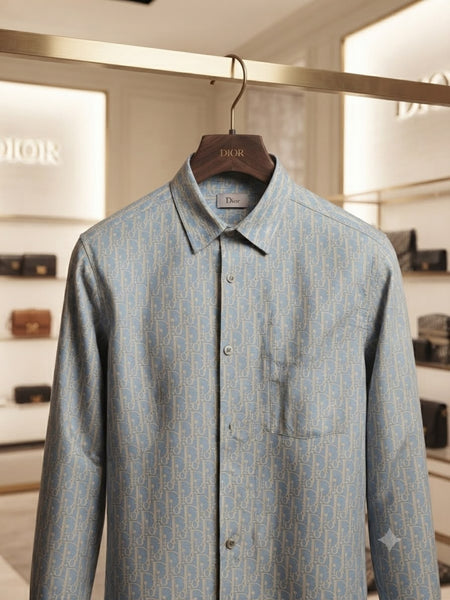 Men’s Premium Light Blue Monogram Print Full-Sleeve Shirt