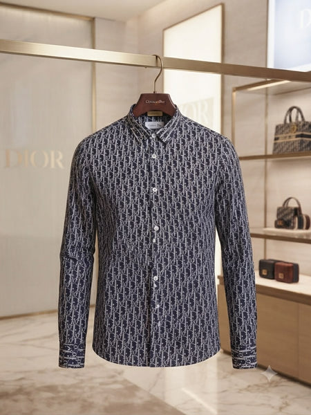 Men’s Premium Navy Blue & White Monogram Print Full-Sleeve Shirt