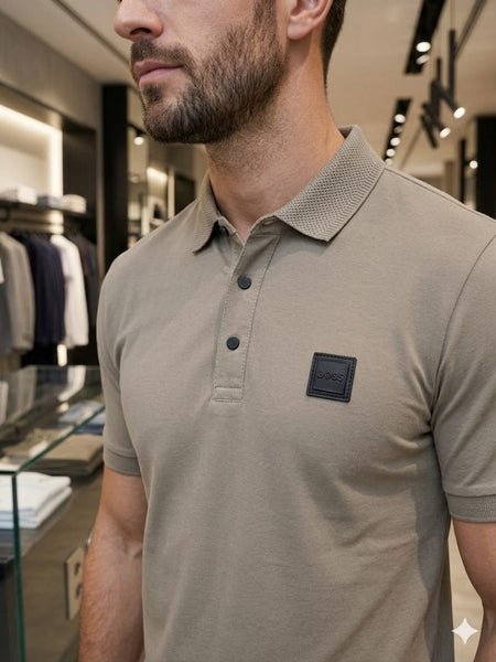 Men Solid Polo Premium Color T-Shirt with Minimal Patch Logo Detail