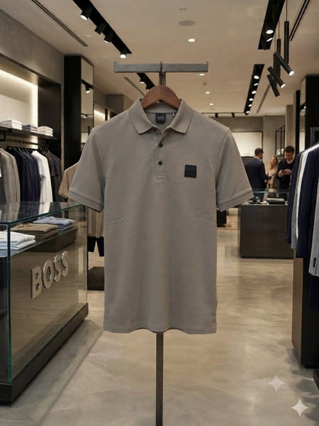 Men Solid Polo Premium Color T-Shirt with Minimal Patch Logo Detail