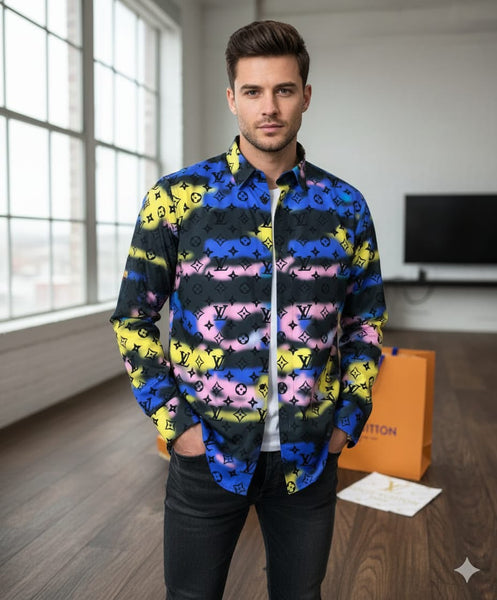 Men Premium Printed Casual Shirt – Colorful Full-Sleeve Button-Down