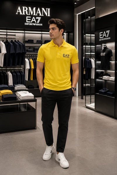 Premium Yellow Polo T-Shirt – Stylish Brand Logo Casual Wear