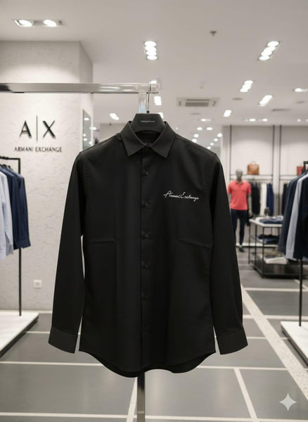Men’s Premium Black Solid Shirt Minimal Logo Detail Smart Casual & Formal Wear