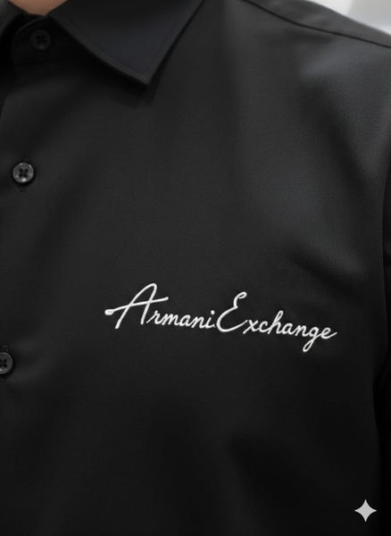 Men’s Premium Black Solid Shirt Minimal Logo Detail Smart Casual & Formal Wear