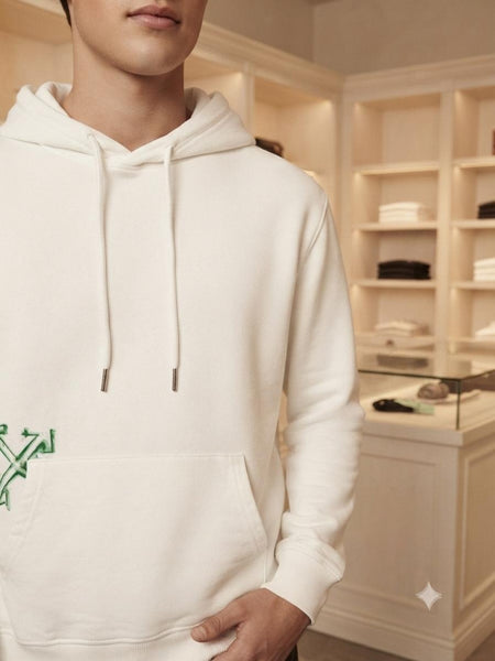 Premium White Oversized Hoodie with Front Pocket & Graphic Detail