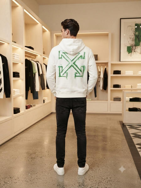Premium White Oversized Hoodie with Front Pocket & Graphic Detail