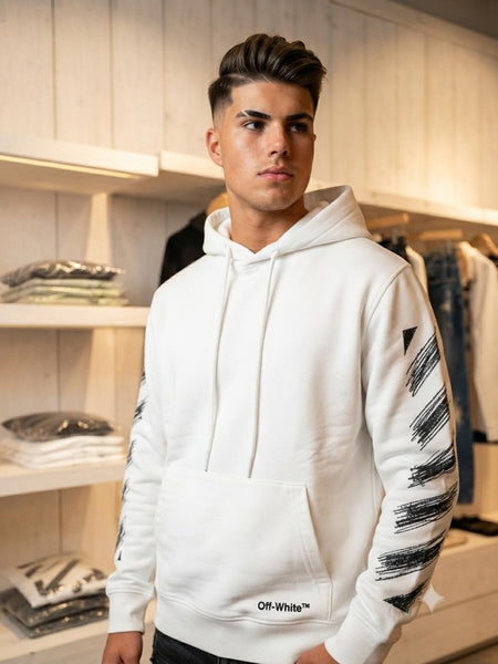 Premium White Graphic Sleeve Hoodie with Kangaroo Pocket