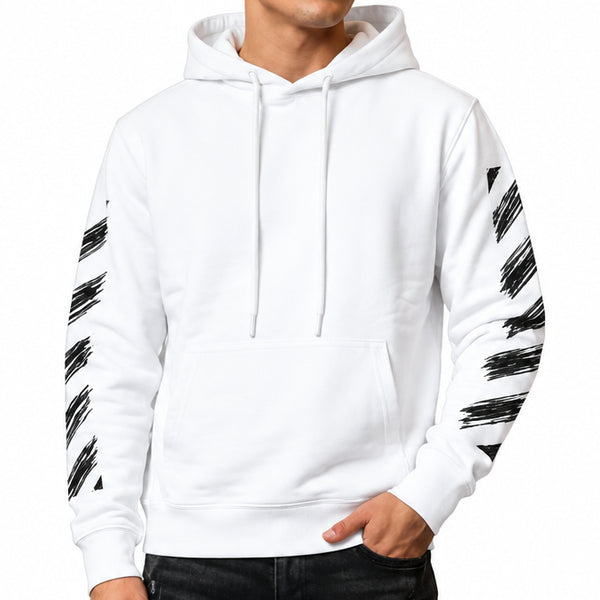 Premium White Graphic Sleeve Hoodie with Kangaroo Pocket