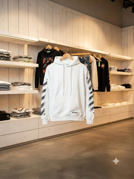 Premium White Graphic Sleeve Hoodie with Kangaroo Pocket