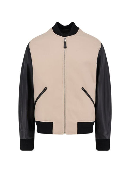 Premium Beige & Black Varsity Bomber Jacket – Stylish Full-Zip Jacket